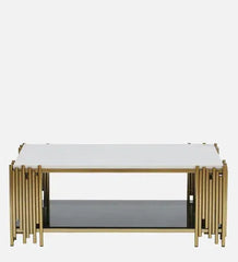 Metal Coffee Table in Golden Finish with Porcelain Top