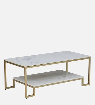 Metal Coffee Table in Brass Finish with Porcelain Top