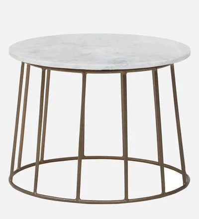 Metal Round Coffee Table in Brass Finish with Marble Top