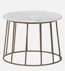 Metal Round Coffee Table in Brass Finish with Marble Top
