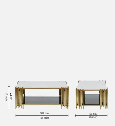 Metal Coffee Table in Golden Finish with Porcelain Top