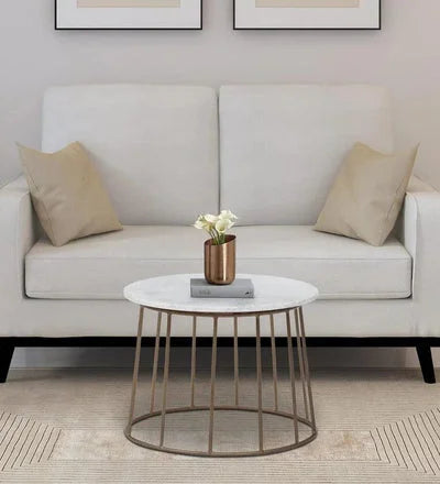 Metal Round Coffee Table in Brass Finish with Marble Top