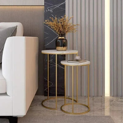 Adroit Elegant Sofa Side Nesting Tables with Italian Marble Tops