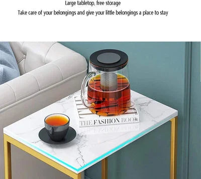 Lynet Rectangular Sofa Side Table with Marble Top and Gold Metal Frame