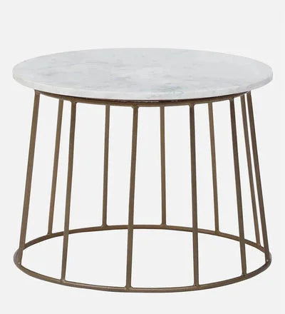 Metal Round Coffee Table in Brass Finish with Marble Top