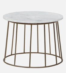 Metal Round Coffee Table in Brass Finish with Marble Top