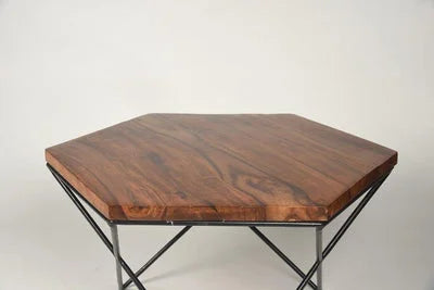 Sheesham Wood Maya Hexagonal Coffee Table with Metal Base