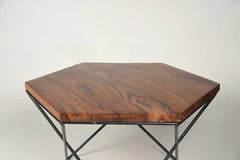 Sheesham Wood Maya Hexagonal Coffee Table with Metal Base