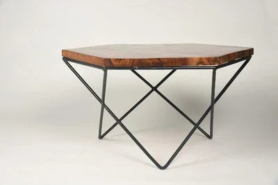 Sheesham Wood Maya Hexagonal Coffee Table with Metal Base