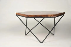 Sheesham Wood Maya Hexagonal Coffee Table with Metal Base