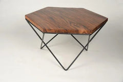 Sheesham Wood Maya Hexagonal Coffee Table with Metal Base