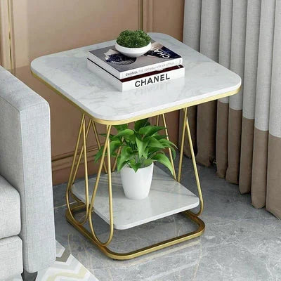 Rica Two-Tier Gold Finish Sofa Side End Table for Living Room