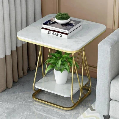 Rica Two-Tier Gold Finish Sofa Side End Table for Living Room