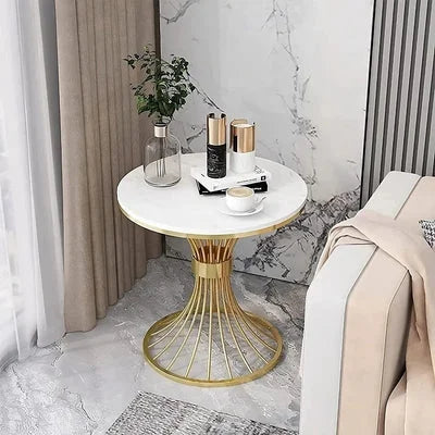 Maeve Marble Top Sofa Side Table with Golden Metal Base