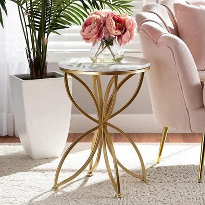 Jett Golden Flower Sofa Side Table with Italian Marble Top