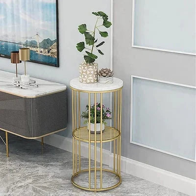 Jett Golden Flower Sofa Side Table with Italian Marble Top