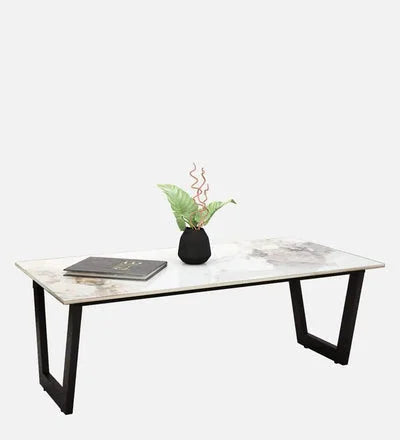 Metal Coffee Table with Multicolor Marble Top and Black Frame