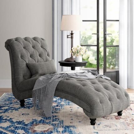 Woodenshoppe Premium Linen Chaise Lounge Sofa for Home & Office