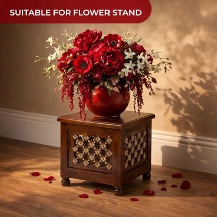 Handcrafted Multipurpose Stool for Event,Sitting, Side Table & Storage |Wooden Storage with Lid | Solid Wood Square Ottoman for Living Room & Bedroom (Set of 1)