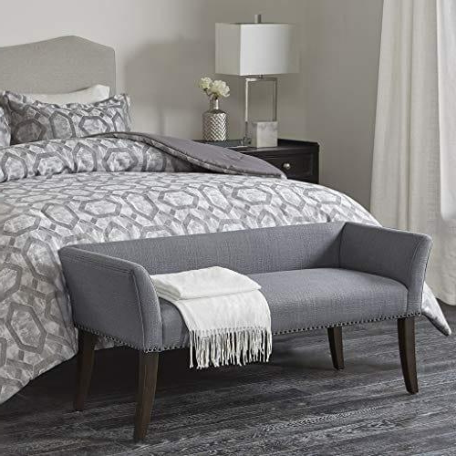 Blue Upholstered Accent Bench (2)