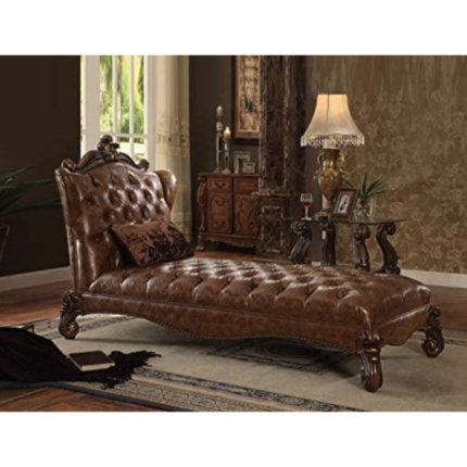 Woodenshoppe Light Brown Faux Leather Chaise Lounge with Pillow