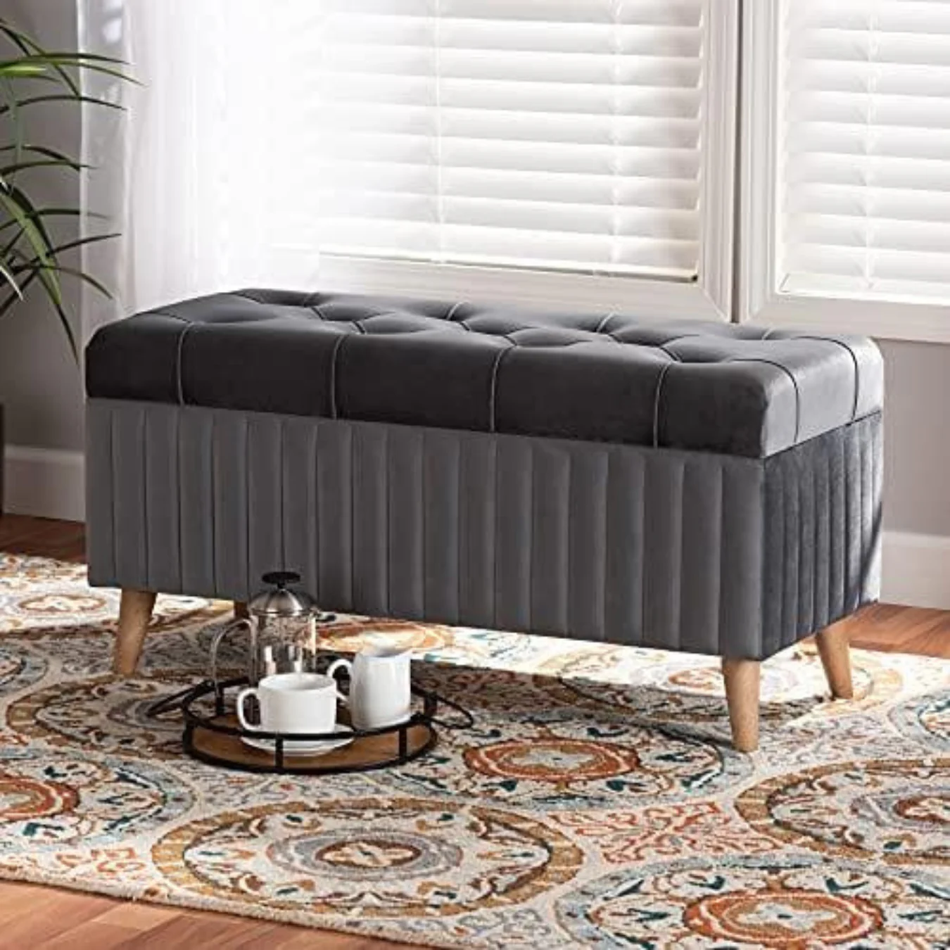 Grey Velvet Storage Ottoman (2)