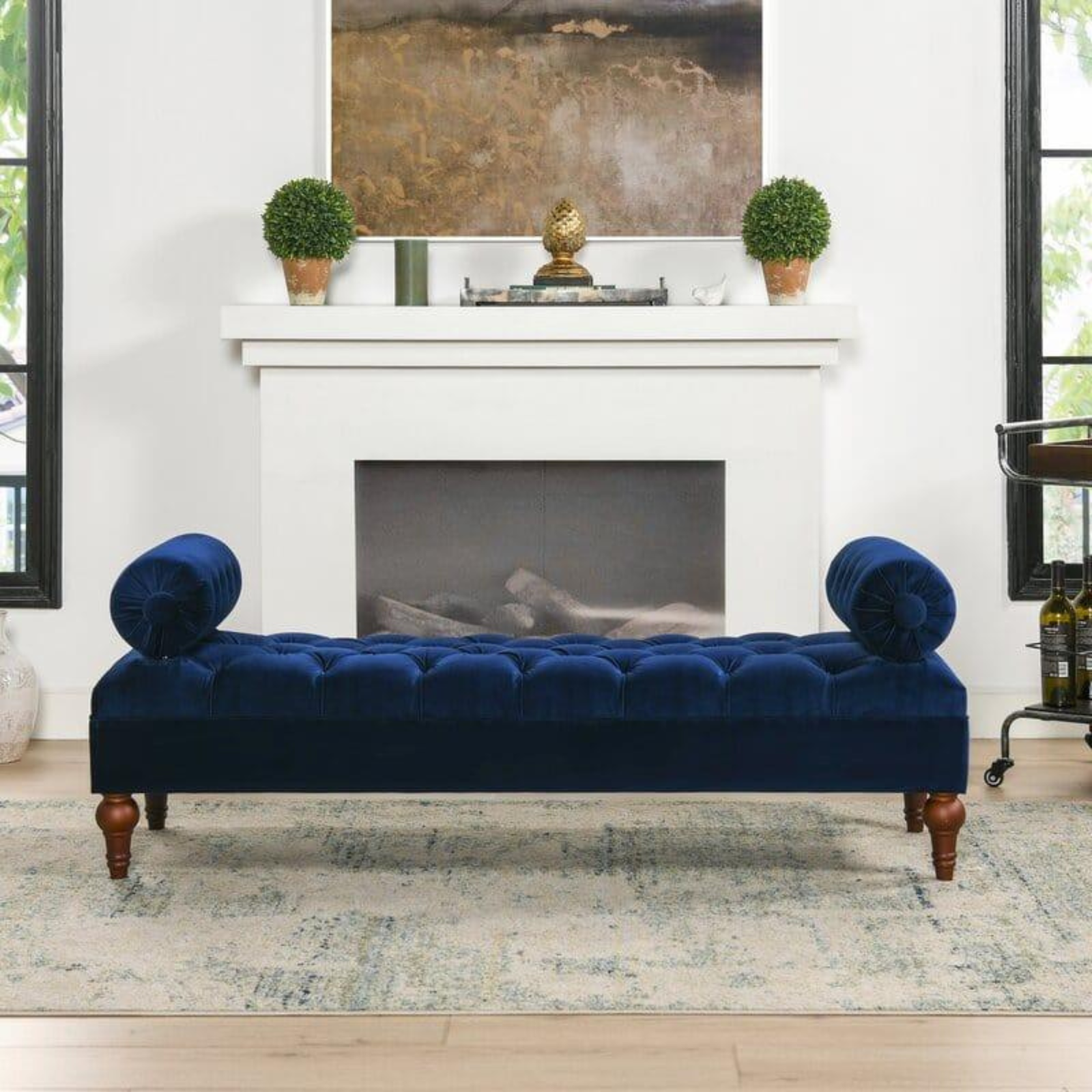 Ivory Velvet Armed Bench (3)