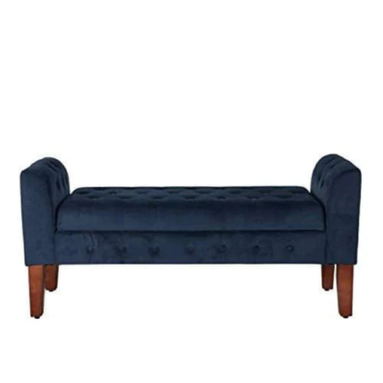 Woodenshoppe Navy Velvet Storage Bench with Tufted Seat