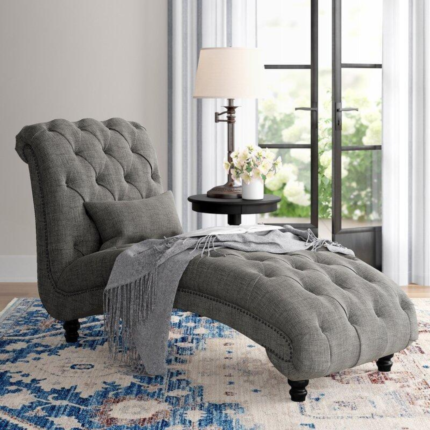 Woodenshoppe Premium Linen Chaise Lounge Sofa for Home & Office