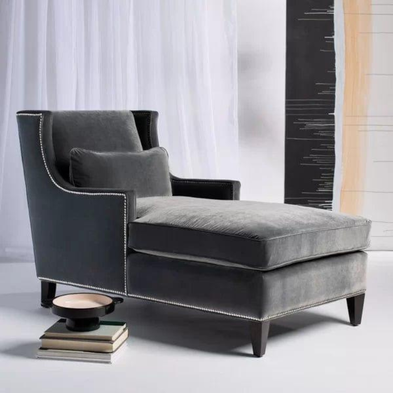 Velvet Square Arm Chaise Lounge (2)