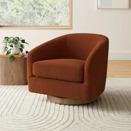 Woodenshoppe Bennett Velvet Swivel Barrel Accent Chair