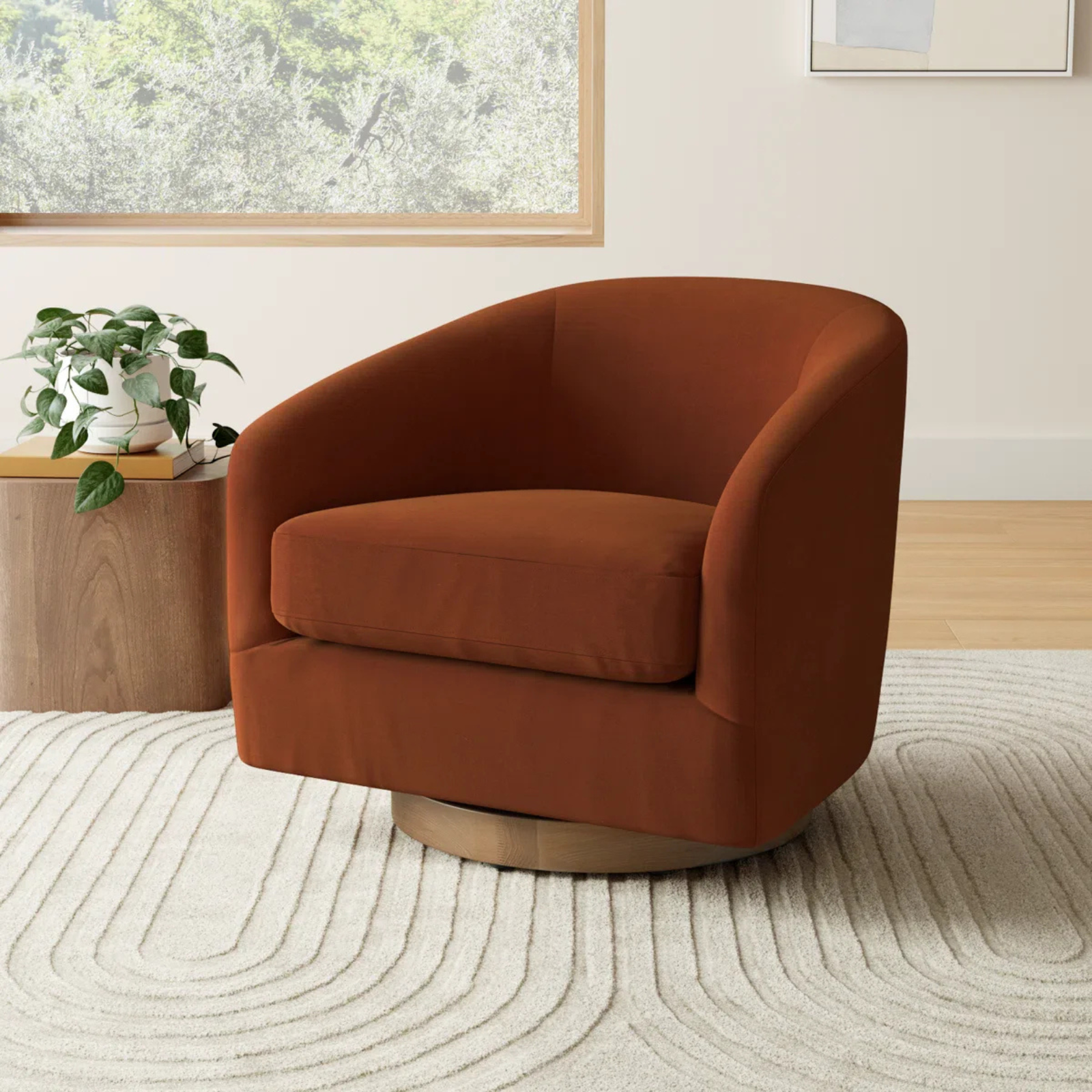 Velvet Swivel Barrel Chair (5)