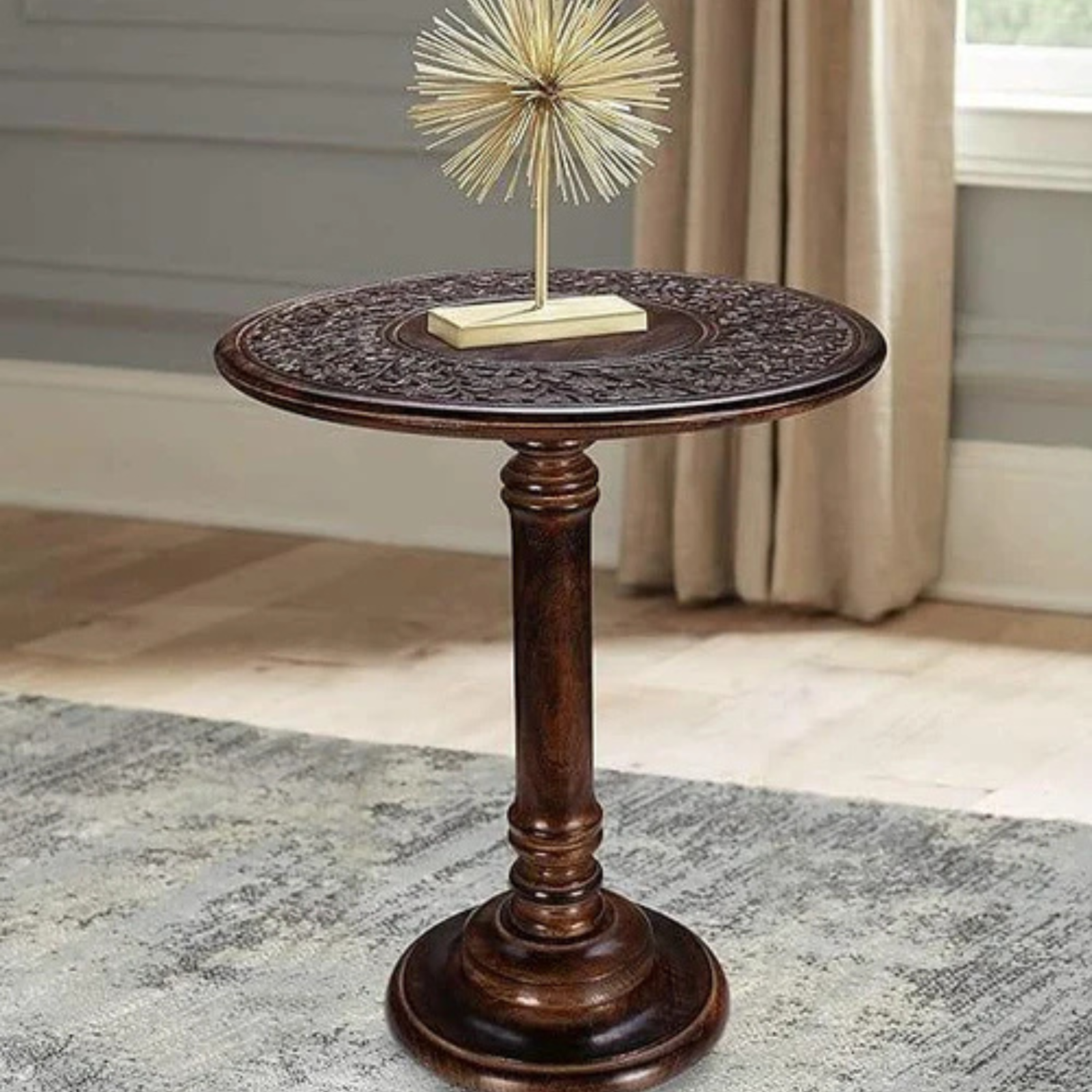 Woodenshoppe Solid Mango Wood Coffee Table with Single Pillar Base (5)