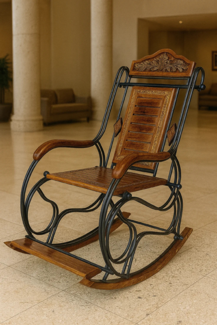 Woodenshoppe Wooden & Iron Rocking Chair for Home & Outdoor Use