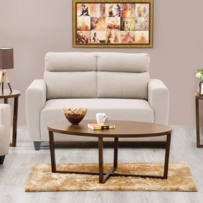Woodenshoppe Emily 2 Seater Polyester Fabric Sofa for Living Room – Beige